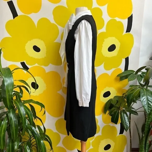 Mod Black Sleeveless Vintage 1960s / 1970s Knit Rhinestone Accent Mini Dress - Picture 3 of 9